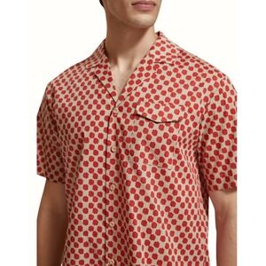 Scotch & Soda Mens Red Geometric Print Camp Collar Short Sleeve Shirt Pocket